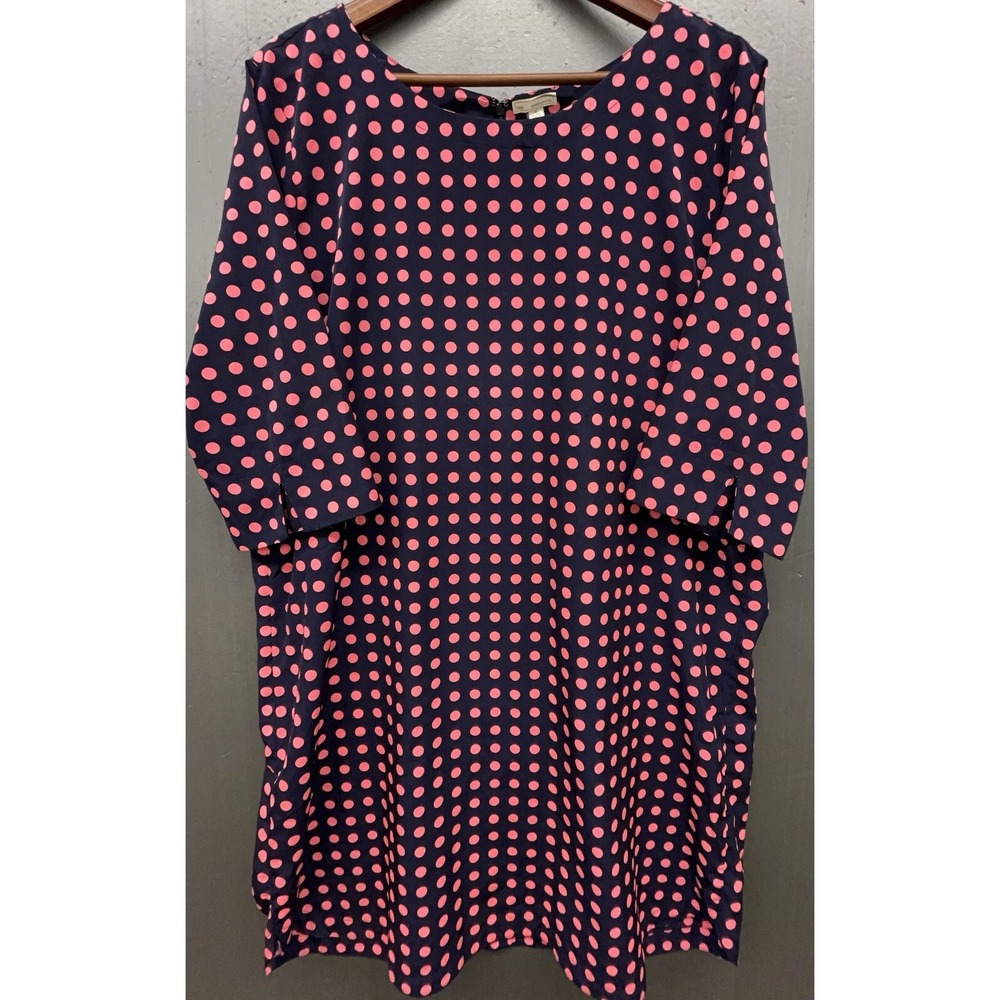 Gap Dress XL Blue Pink Polka Dot Vicki‎ 3/4 Sleeve Preppy Career Casual Whimsy